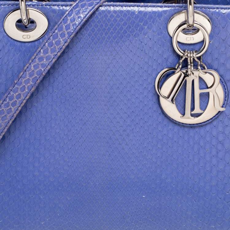 Pre Owned Dior Blue Python Medium Lady Dior Tote