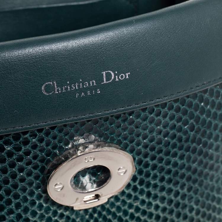 Pre Owned Dior Dark Green Snakeskin Mini Be Dior Top Handle Bag