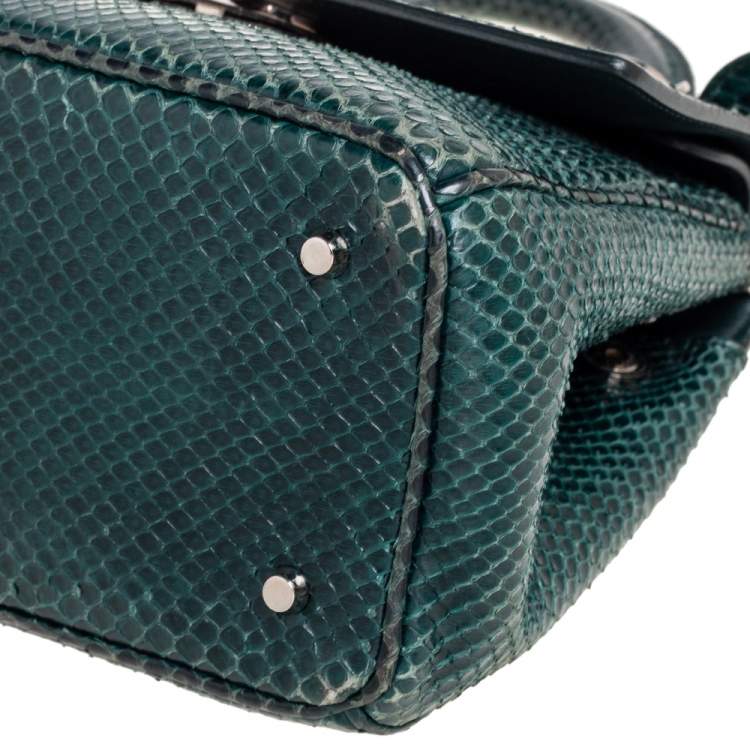Pre Owned Dior Dark Green Snakeskin Mini Be Dior Top Handle Bag