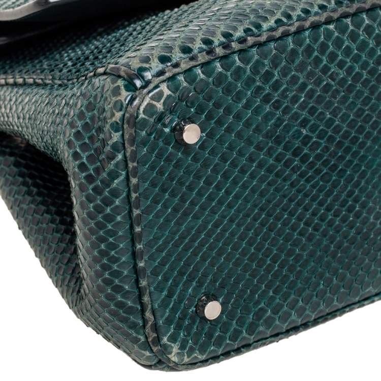 Pre Owned Dior Dark Green Snakeskin Mini Be Dior Top Handle Bag