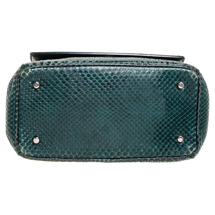 Pre Owned Dior Dark Green Snakeskin Mini Be Dior Top Handle Bag