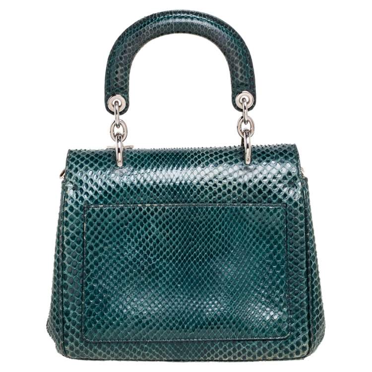 Pre Owned Dior Dark Green Snakeskin Mini Be Dior Top Handle Bag