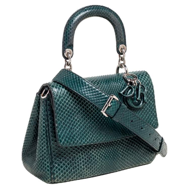 Pre Owned Dior Dark Green Snakeskin Mini Be Dior Top Handle Bag