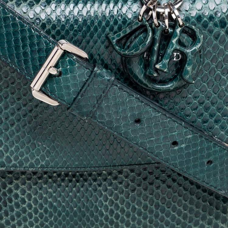 Pre Owned Dior Dark Green Snakeskin Mini Be Dior Top Handle Bag