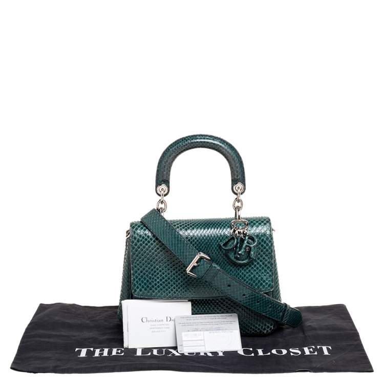 Pre Owned Dior Dark Green Snakeskin Mini Be Dior Top Handle Bag