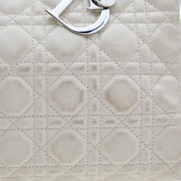 Pre Owned Dior Beige Cannage Leather Soft Lady Dior Shopper Tote