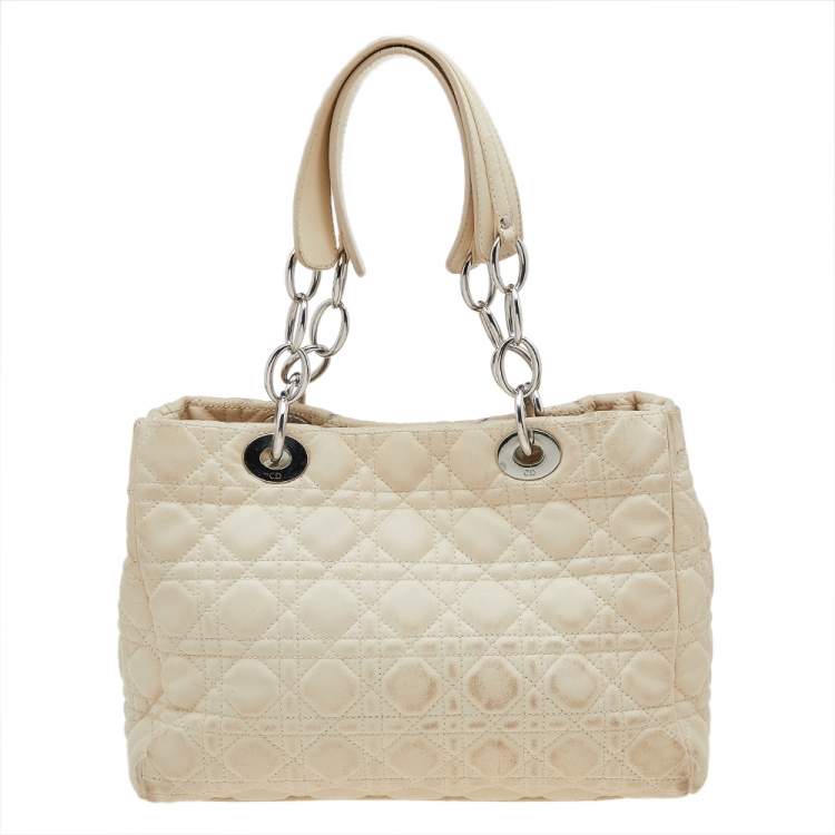 Pre Owned Dior Beige Cannage Leather Soft Lady Dior Shopper Tote