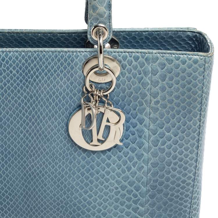 Pre Owned Dior Blue Python Large Lady Dior Tote