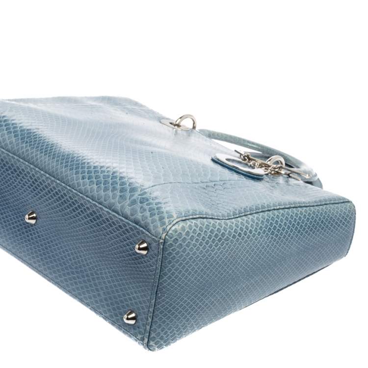 Pre Owned Dior Blue Python Large Lady Dior Tote
