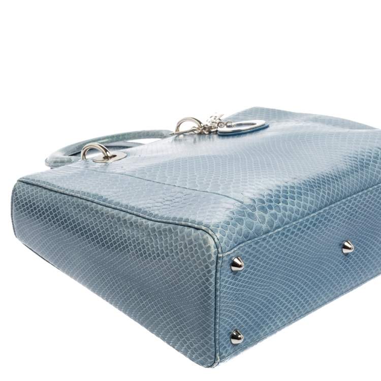 Pre Owned Dior Blue Python Large Lady Dior Tote