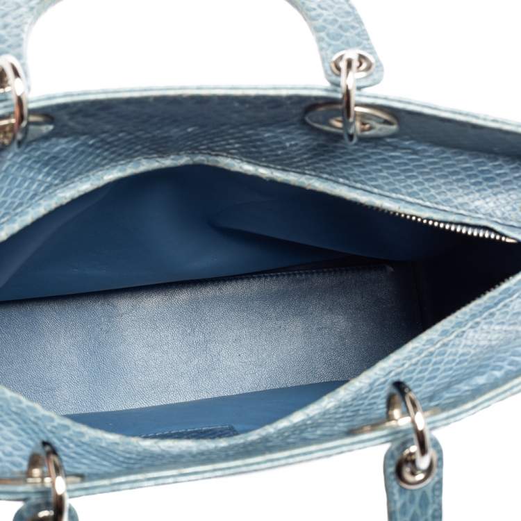 Pre Owned Dior Blue Python Large Lady Dior Tote