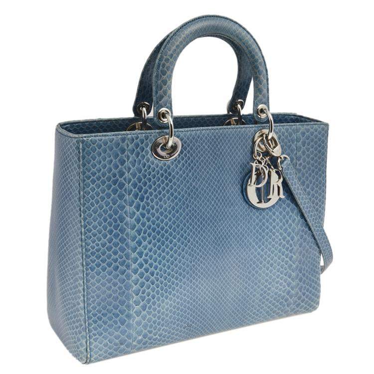 Pre Owned Dior Blue Python Large Lady Dior Tote