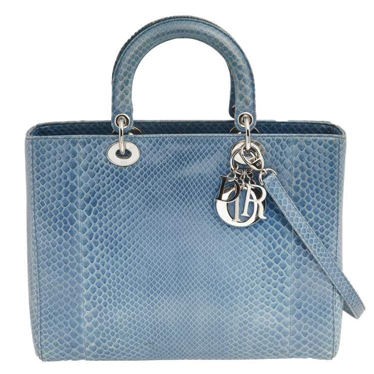 Pre Owned Dior Blue Python Large Lady Dior Tote