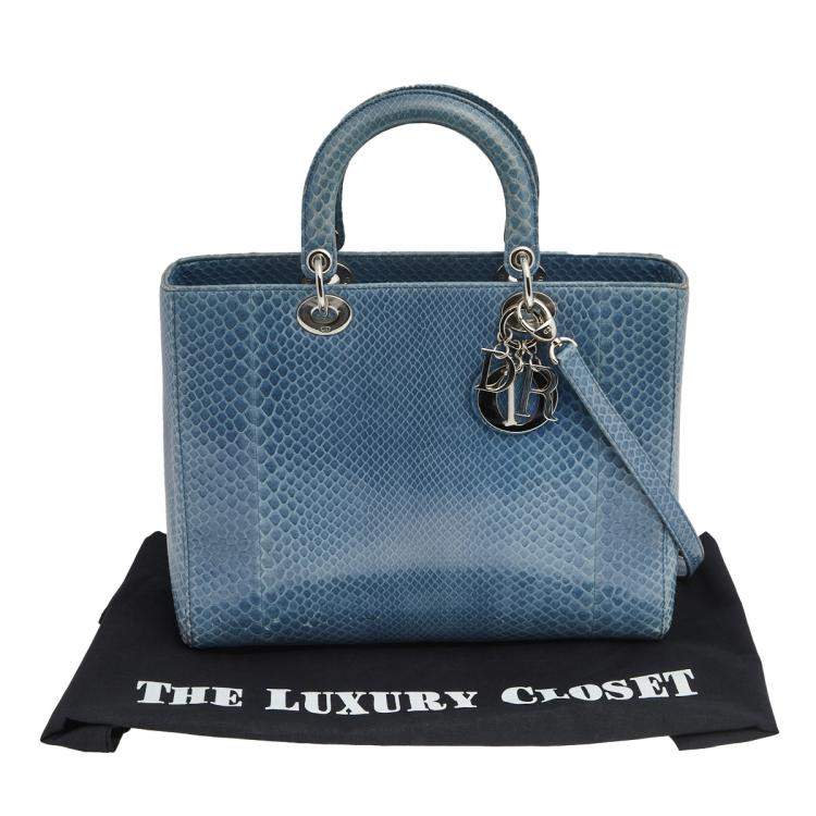 Pre Owned Dior Blue Python Large Lady Dior Tote