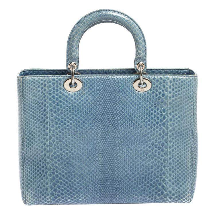 Pre Owned Dior Blue Python Large Lady Dior Tote