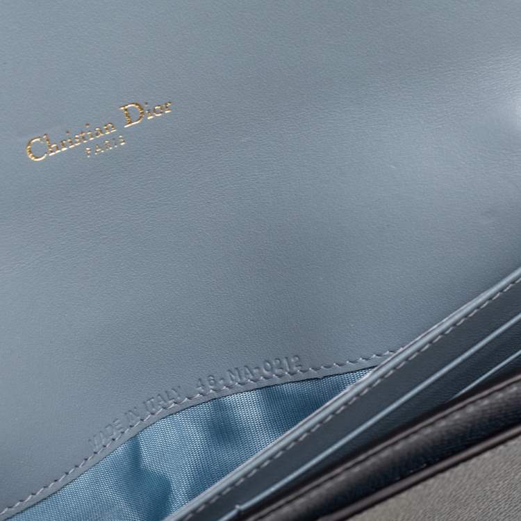 Pre Owned Dior Stone Blue Leather Saddle Wallet on Chain