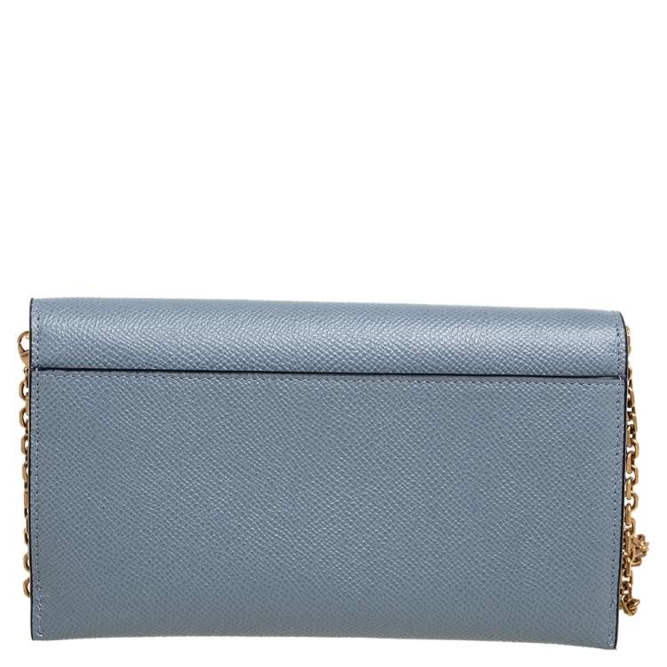 Pre Owned Dior Stone Blue Leather Saddle Wallet on Chain
