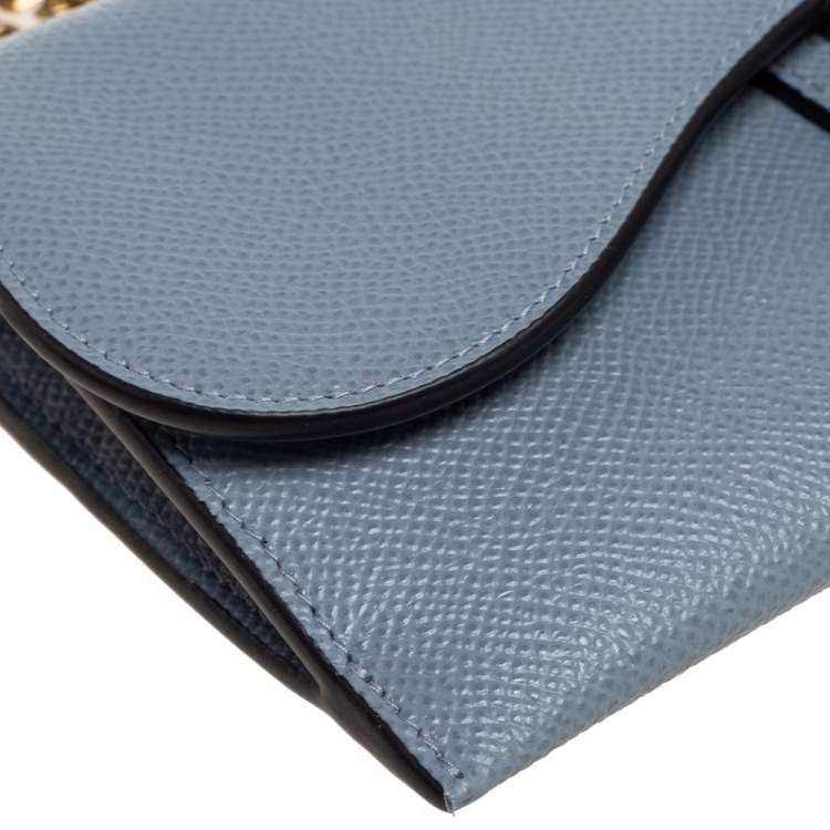 Pre Owned Dior Stone Blue Leather Saddle Wallet on Chain