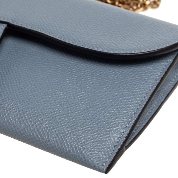 Pre Owned Dior Stone Blue Leather Saddle Wallet on Chain