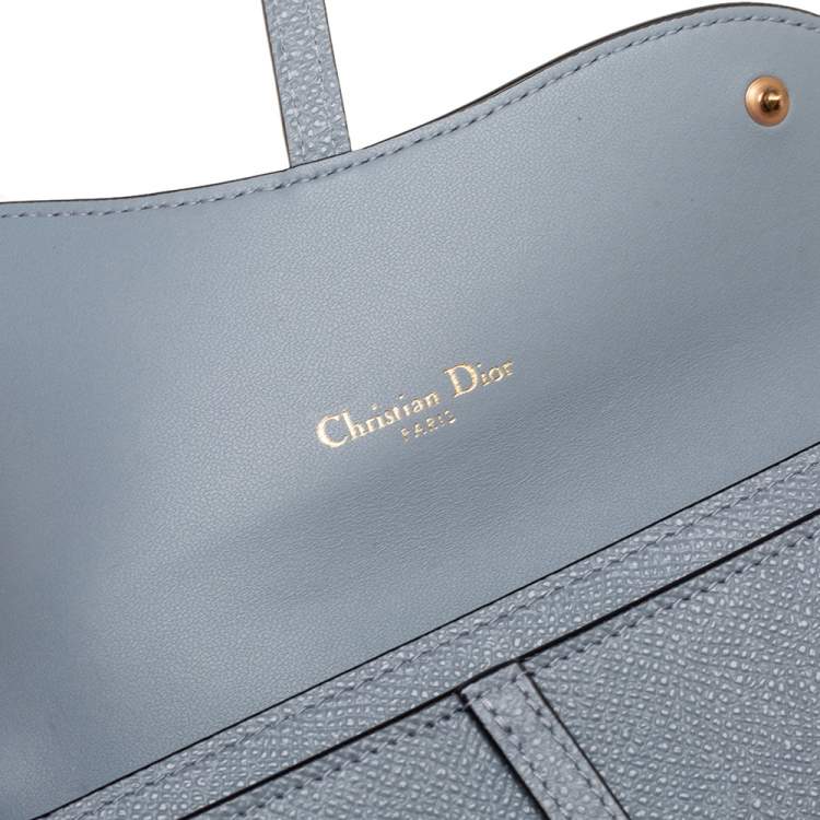 Pre Owned Dior Stone Blue Leather Saddle Wallet on Chain