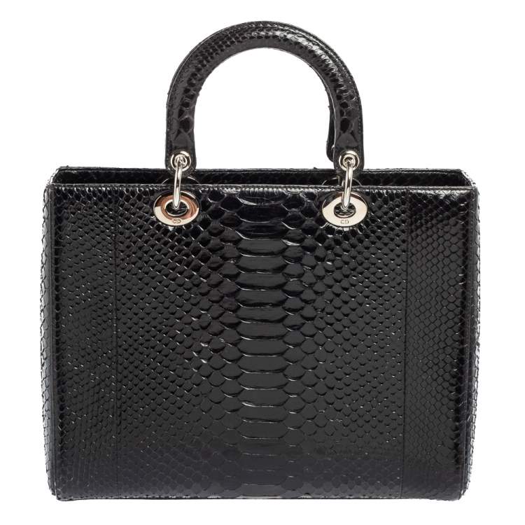 Pre Owned Dior Black Python Large Lady Dior Tote