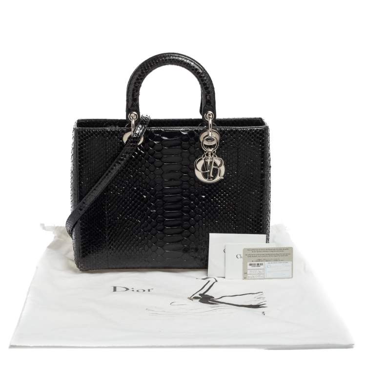 Pre Owned Dior Black Python Large Lady Dior Tote