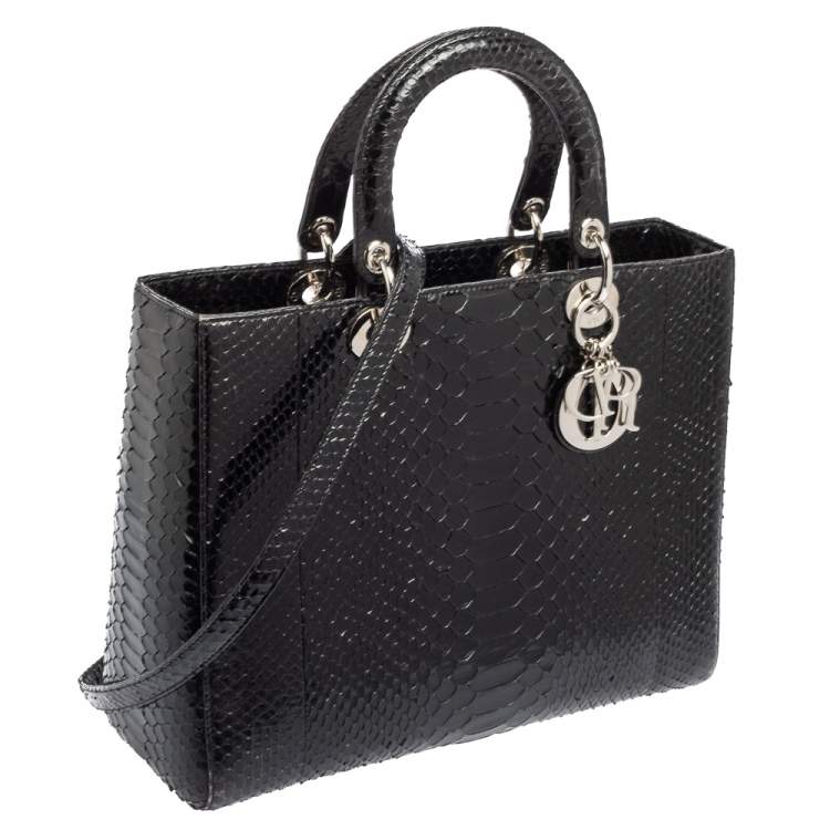Pre Owned Dior Black Python Large Lady Dior Tote