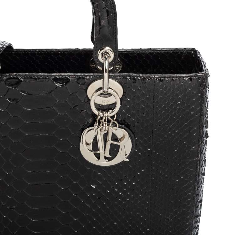 Pre Owned Dior Black Python Large Lady Dior Tote