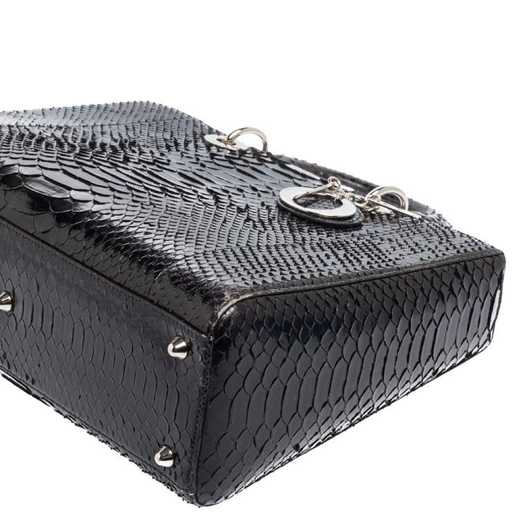 Pre Owned Dior Black Python Large Lady Dior Tote
