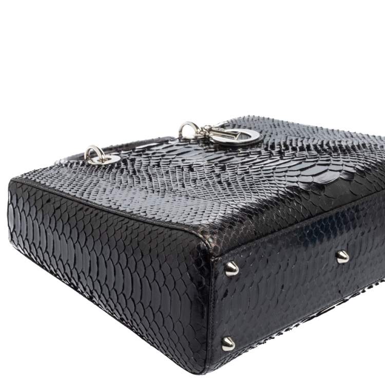 Pre Owned Dior Black Python Large Lady Dior Tote