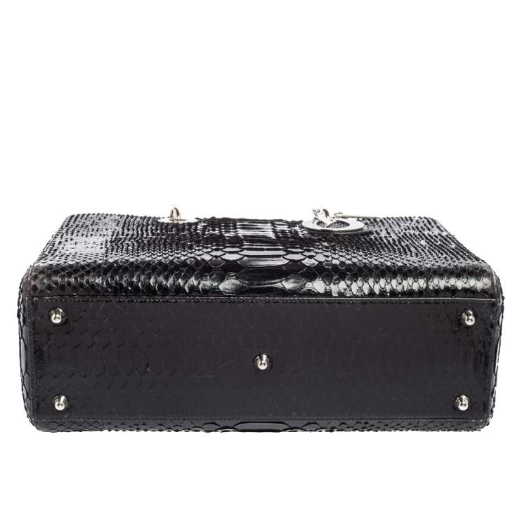Pre Owned Dior Black Python Large Lady Dior Tote