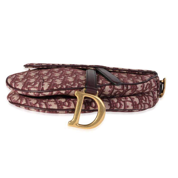 Pre Owned Dior Bordeaux Oblique Jacquard Canvas Saddle Bag
