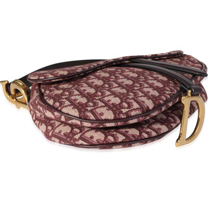 Pre Owned Dior Bordeaux Oblique Jacquard Canvas Saddle Bag