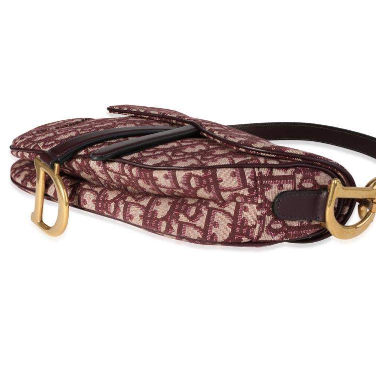 Pre Owned Dior Bordeaux Oblique Jacquard Canvas Saddle Bag