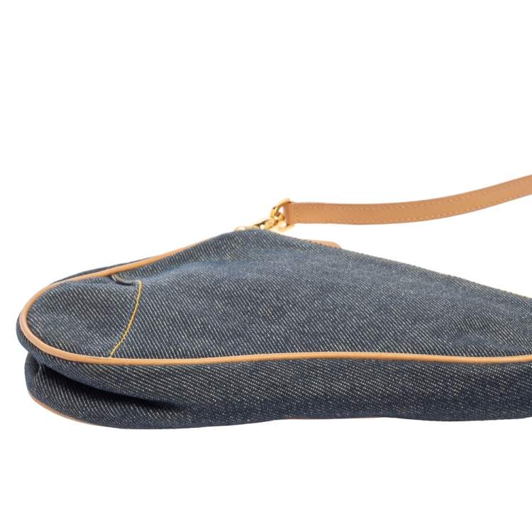 Pre Owned Dior Navy Blue Denim Saddle Pochette Bag