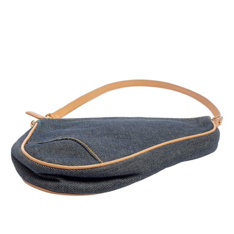 Pre Owned Dior Navy Blue Denim Saddle Pochette Bag
