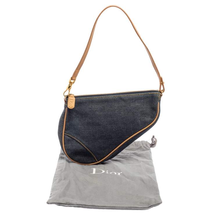 Pre Owned Dior Navy Blue Denim Saddle Pochette Bag