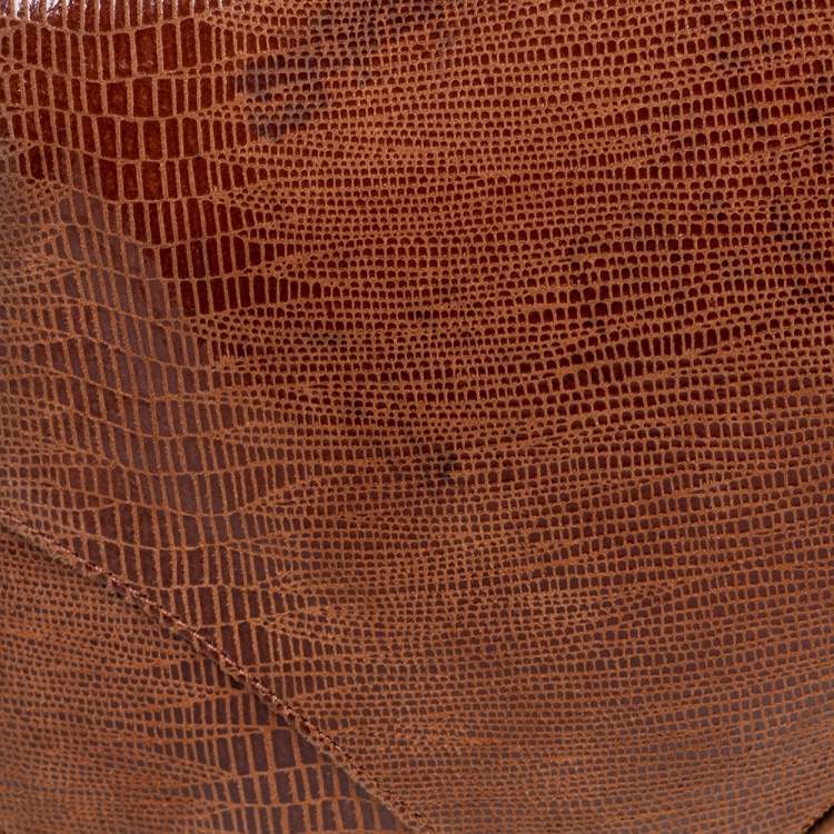 Pre Owned Dior Copper Lizard Effect Laminated Suede Saddle Pochette Bag