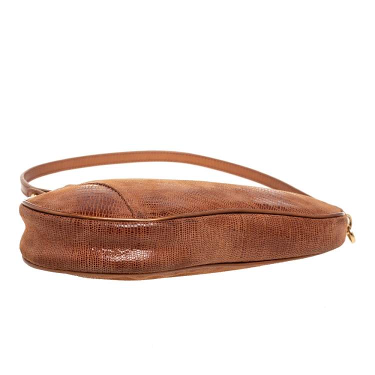 Pre Owned Dior Copper Lizard Effect Laminated Suede Saddle Pochette Bag