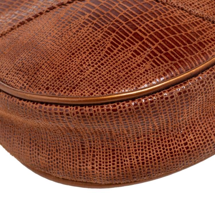 Pre Owned Dior Copper Lizard Effect Laminated Suede Saddle Pochette Bag