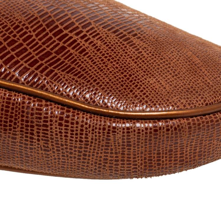 Pre Owned Dior Copper Lizard Effect Laminated Suede Saddle Pochette Bag