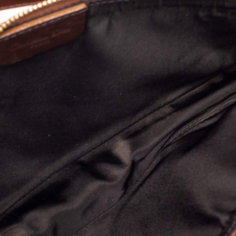 Pre Owned Dior Copper Lizard Effect Laminated Suede Saddle Pochette Bag