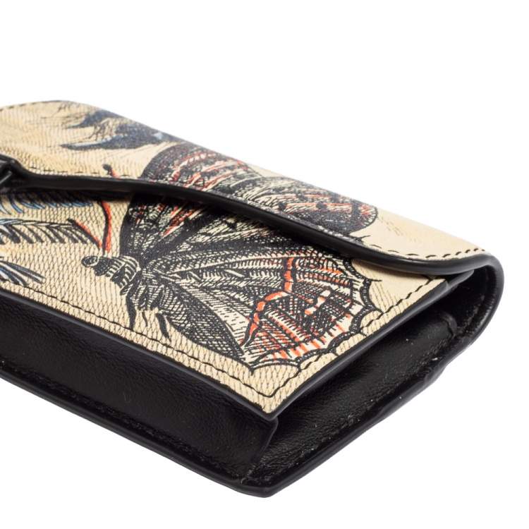 Pre Owned Dior Multicolor Butterfly Print Leather Saddle Card Holder