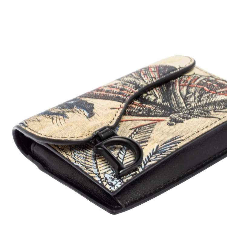 Pre Owned Dior Multicolor Butterfly Print Leather Saddle Card Holder