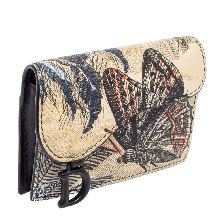 Pre Owned Dior Multicolor Butterfly Print Leather Saddle Card Holder