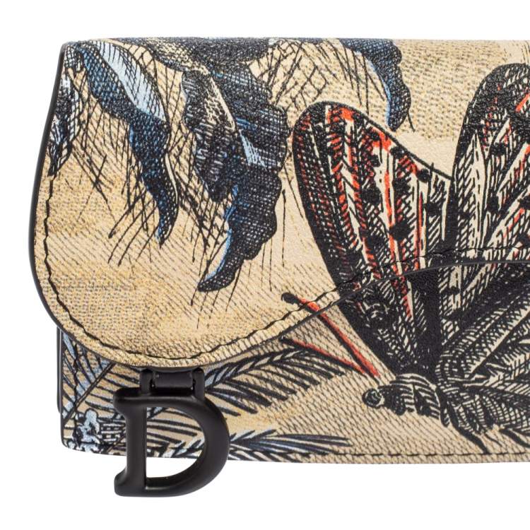 Pre Owned Dior Multicolor Butterfly Print Leather Saddle Card Holder