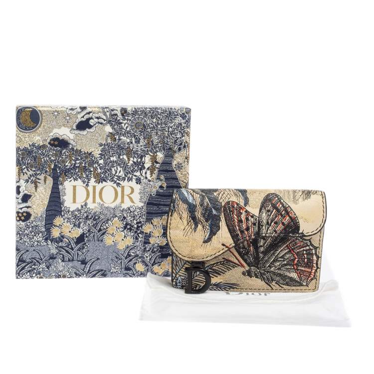 Pre Owned Dior Multicolor Butterfly Print Leather Saddle Card Holder