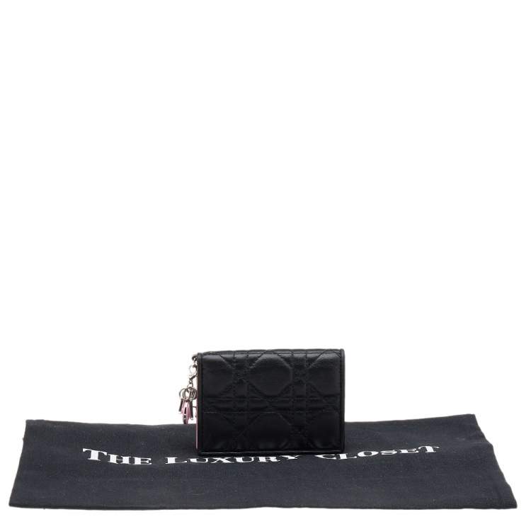 Pre Owned Dior Black Cannage Quilted Leather Lady Dior Card Holder