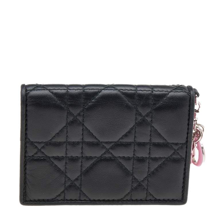 Pre Owned Dior Black Cannage Quilted Leather Lady Dior Card Holder