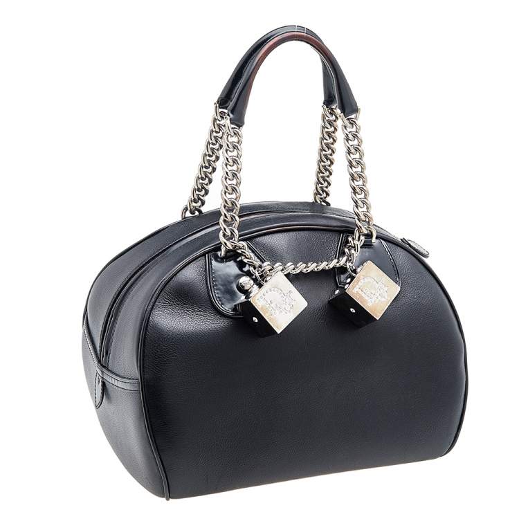 Pre Owned Dior Black Leather Gambler Dice Bowler Bag